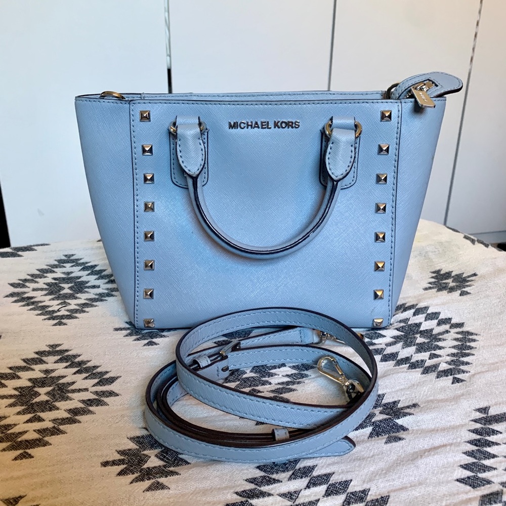 Michael Kors | Light Blue Studded Handbag with Adjustable Strap